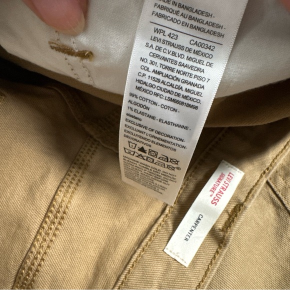 Levi’s Carpenter Jeans Men’s 32x30 Beige Denim Workwear Straight Baggy Cargo EUC - Picture 7 of 9